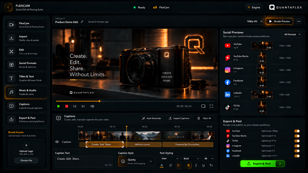 FlexCam social video publishing interface